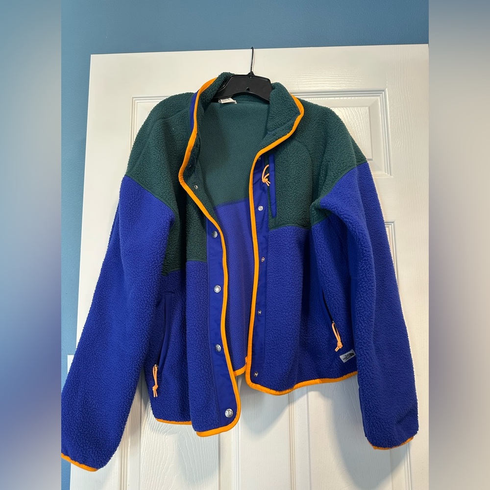 The North Face Blue & Green Fleece Jacket with Orange Trim